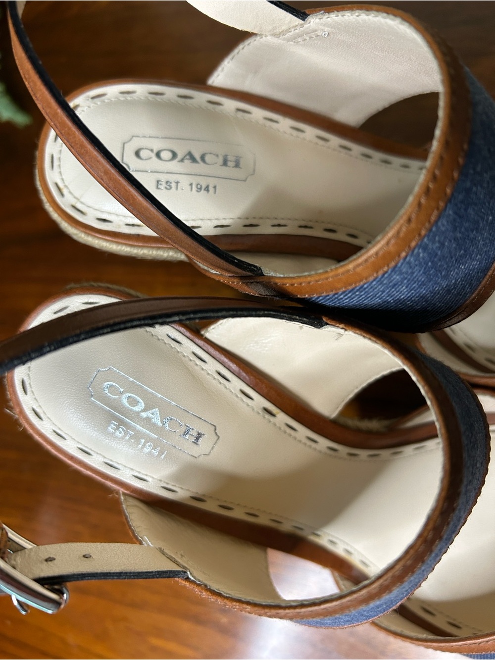 Coach Daria Denim Leather Trim Sandals 7.5-8 *Excellent* - Picture 6 of 7